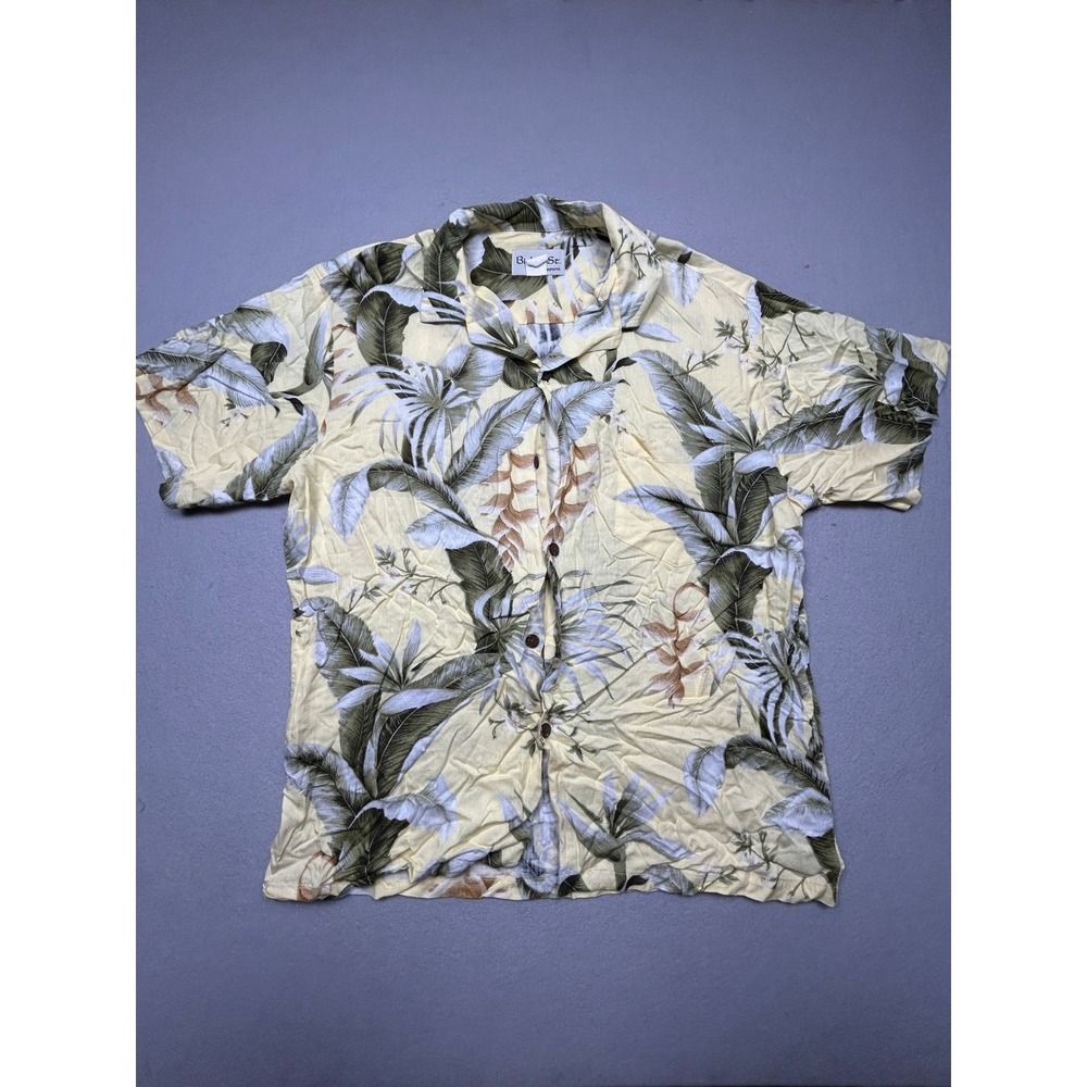 Bishop St. Apparel Button Up 100% Rayon Tropical Floral Yellow L Mens